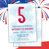 Jongens Waterverf Kinder Blauw 5e Verjaardag Kaart