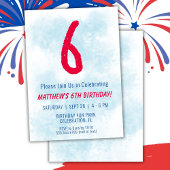 Jongens Waterverf Kinder Blauw 6e Verjaardag Kaart