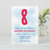 Jongens Waterverf Kinder Blauw 8e Verjaardag Kaart (Staand voorkant)