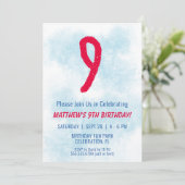 Jongens Waterverf Kinder Blauw 9e Verjaardag Kaart (Staand voorkant)