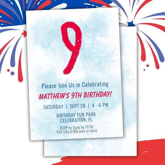 Jongens Waterverf Kinder Blauw 9e Verjaardag Kaart