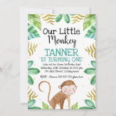 Jongens Waterverf kleine Monkey Birthday Uitnodigi Kaart (Voorkant)