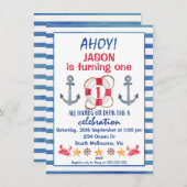 Jongens Waterverf Nautische Verjaardagsuitnodiging Kaart (Voorkant / Achterkant)