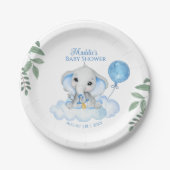 Jongens Waterverf Olifant Baby shower Papier Bord (Voorkant)