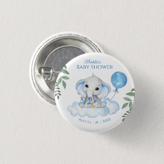 Jongens Waterverf Olifant Baby shower Ronde Button 3,2 Cm (Voorkant /achterkant)