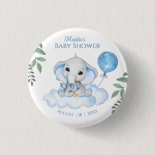Jongens Waterverf Olifant Baby shower Ronde Button 3,2 Cm (Voorkant)