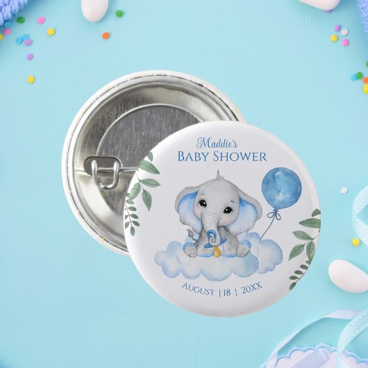 Jongens Waterverf Olifant Baby shower Ronde Button 3,2 Cm