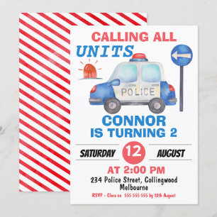 Jongens Waterverf Politiewagen Birthday Kaart