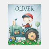 Jongens Waterverf Schattige Groene Tractor Geperso Fleece Deken (Voorkant)