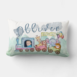 Jongens Waterverf Trein Verjaardag foto Kussen