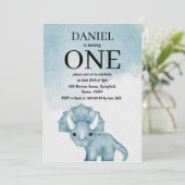 Jongens Waterverf Triceratops Dinosaurus 1e Verjaa Kaart (Staand voorkant)