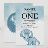 Jongens Waterverf Triceratops Dinosaurus 1e Verjaa Kaart (Voorkant / Achterkant)