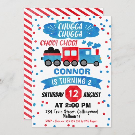 Jongens Waterverf Verjaardagsuitnodiging Kaart (Voorkant / Achterkant)