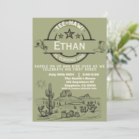 Jongens Western Eerste Rodeo Eerste Verjaardag Kaart (Staand voorkant)