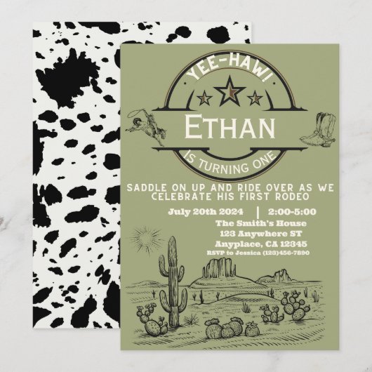 Jongens Western Eerste Rodeo Eerste Verjaardag Kaart (Voorkant / Achterkant)