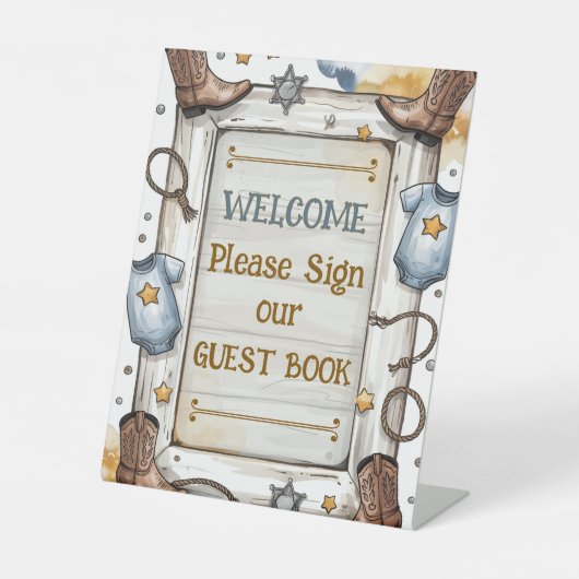 Jongens Western Rustic Little Cowboy Rodeo Reclamebord Met Voetstuk (Voorkant)