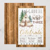 Jongens Wild en Three Tribal TeePee Derde Verjaard Kaart (Voorkant / Achterkant)