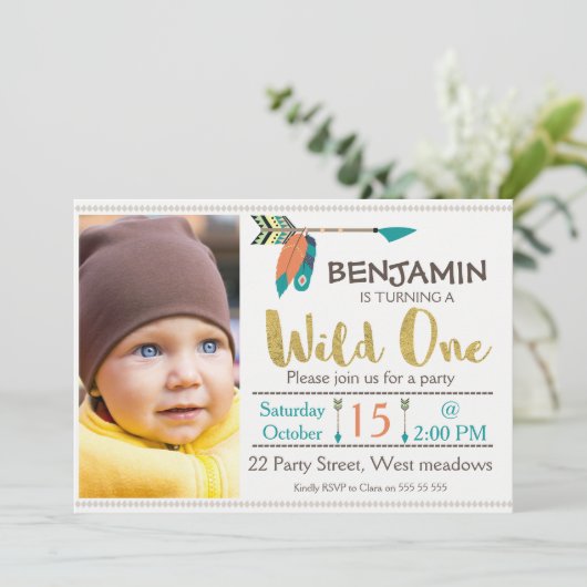 Jongens Wild One Arrow 1e verjaardag Uitnodiging (Staand voorkant)