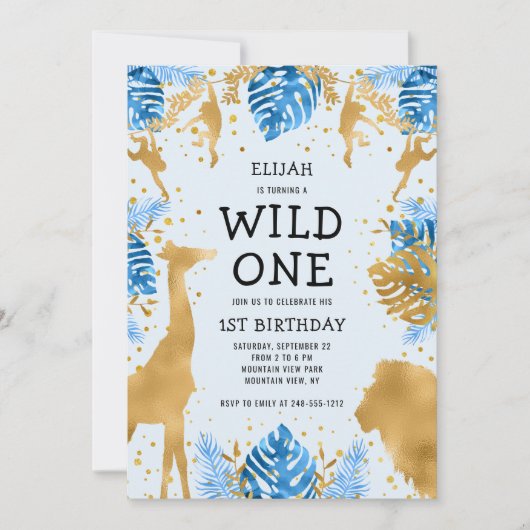 Jongens Wild One Blue Safari 1e verjaardagsfeest Kaart (Voorkant)