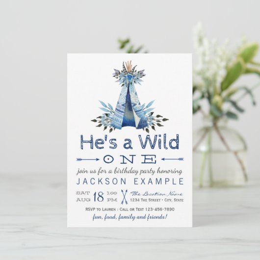 Jongens Wild One First Birthday Party Uitnodiginge Kaart (Staand voorkant)