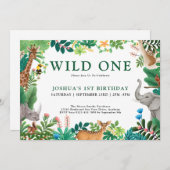 Jongens Wild One Oerwoud Safari Dieren 1e verjaard Kaart (Voorkant / Achterkant)