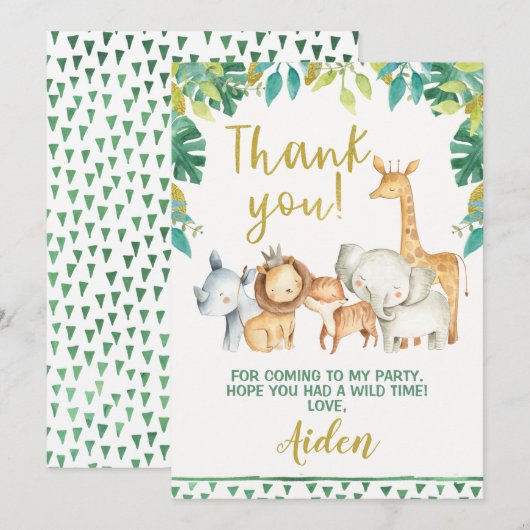 Jongens Wild One Safari Dank Je Kaart (Voorkant / Achterkant)