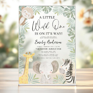 Jongens Wild One Safari Dieren Baby Shower Acryl Uitnodigingen