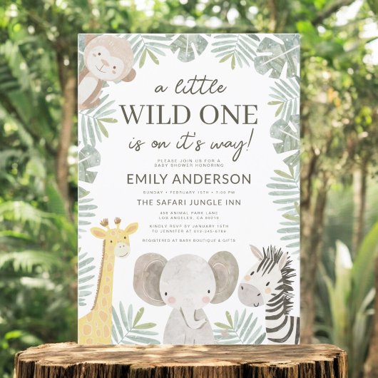 Jongens Wild One Safari Dieren Baby Shower Kaart