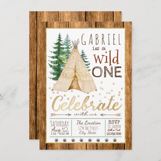 Jongens Wild One Tribal TeePee Eerste Verjaardag Kaart (Voorkant / Achterkant)