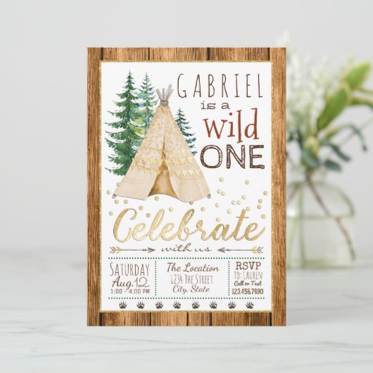 Jongens Wild One Tribal TeePee Eerste Verjaardag Kaart (Staand voorkant)