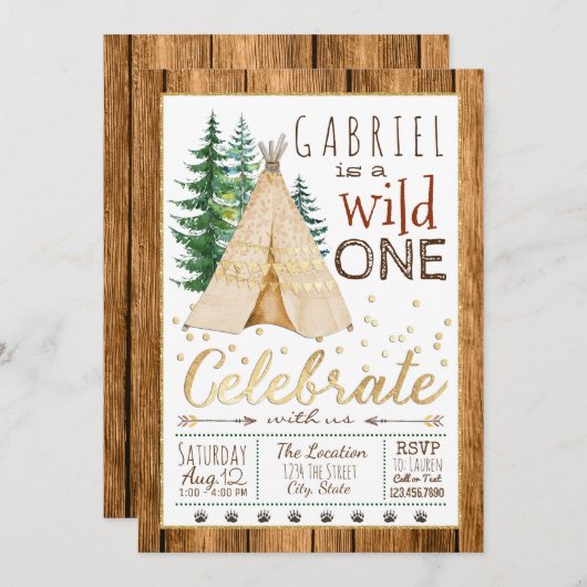 Jongens Wild One Tribal TeePee Eerste Verjaardag Kaart (Voorkant / Achterkant)