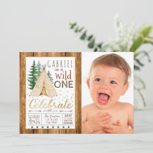 Jongens Wild One Tribal TeePee Eerste Verjaardag Kaart (Staand voorkant)