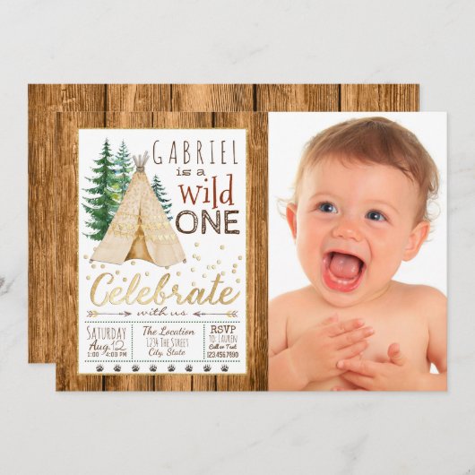 Jongens Wild One Tribal TeePee Eerste Verjaardag Kaart (Voorkant / Achterkant)