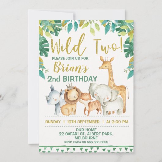 Jongens Wild Two Safari Eerste Verjaardag Uitnodig Kaart (Voorkant)
