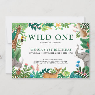 Jongens Wilde Eén Jungle Safari Dieren 1e Verjaard Kaart