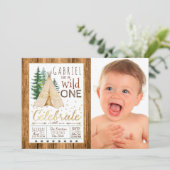 Jongens Wilde Eén Stam TeePee Eerste Verjaardag Kaart (Staand voorkant)