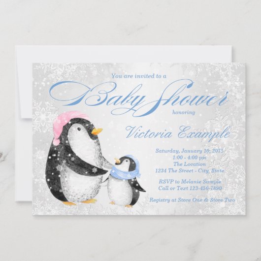 Jongens Winter Pengiun Baby Shower Uitnodiging (Voorkant)