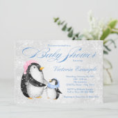 Jongens Winter Pengiun Baby Shower Uitnodiging (Staand voorkant)
