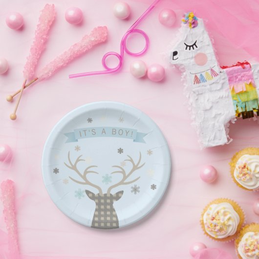Jongens Winter Wonderland Herten Baby shower Papieren Bordje (Feest)