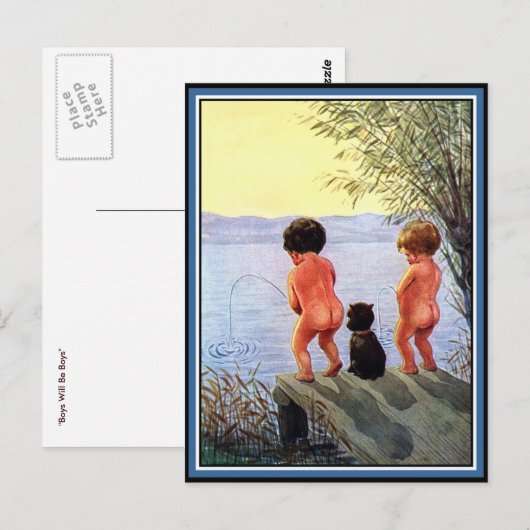 "Jongens worden jongens" Briefkaart (Voorkant / Achterkant)