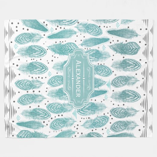 Jongens Zaal Modern Abstract Veer Patroon Fleece Deken (Voorkant (Horizontaal))