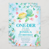 Jongens Zee Schildpad Oneder Het Zee 1e Verjaardag Kaart (Voorkant / Achterkant)