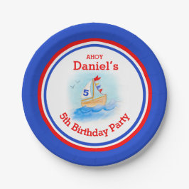 Jongens zeilboot 5e verjaardag op maat gemaakt bor papieren bordje