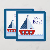Jongens Zeilboot Baby Shower Kaart (Voorkant / Achterkant)