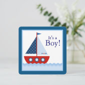 Jongens Zeilboot Baby Shower Kaart (Staand voorkant)
