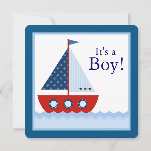 Jongens Zeilboot Baby Shower Kaart (Voorkant)