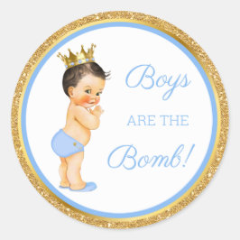 Jongens zijn de Bom! Bad Gift Etc Blauw Goud Ronde Sticker