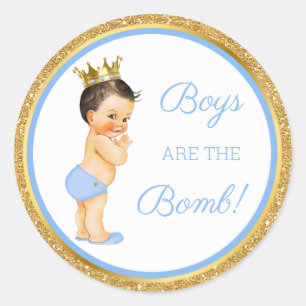 Jongens zijn de Bom! Bad Gift Etc Blauw Goud Ronde Sticker