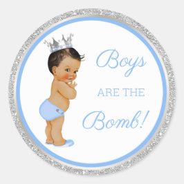 Jongens zijn de Bom! Badgeschenk Etc Blauw Zilver Ronde Sticker