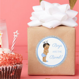 Jongens zijn de Bom! Badgeschenk Etc Blauw Zilver Ronde Sticker